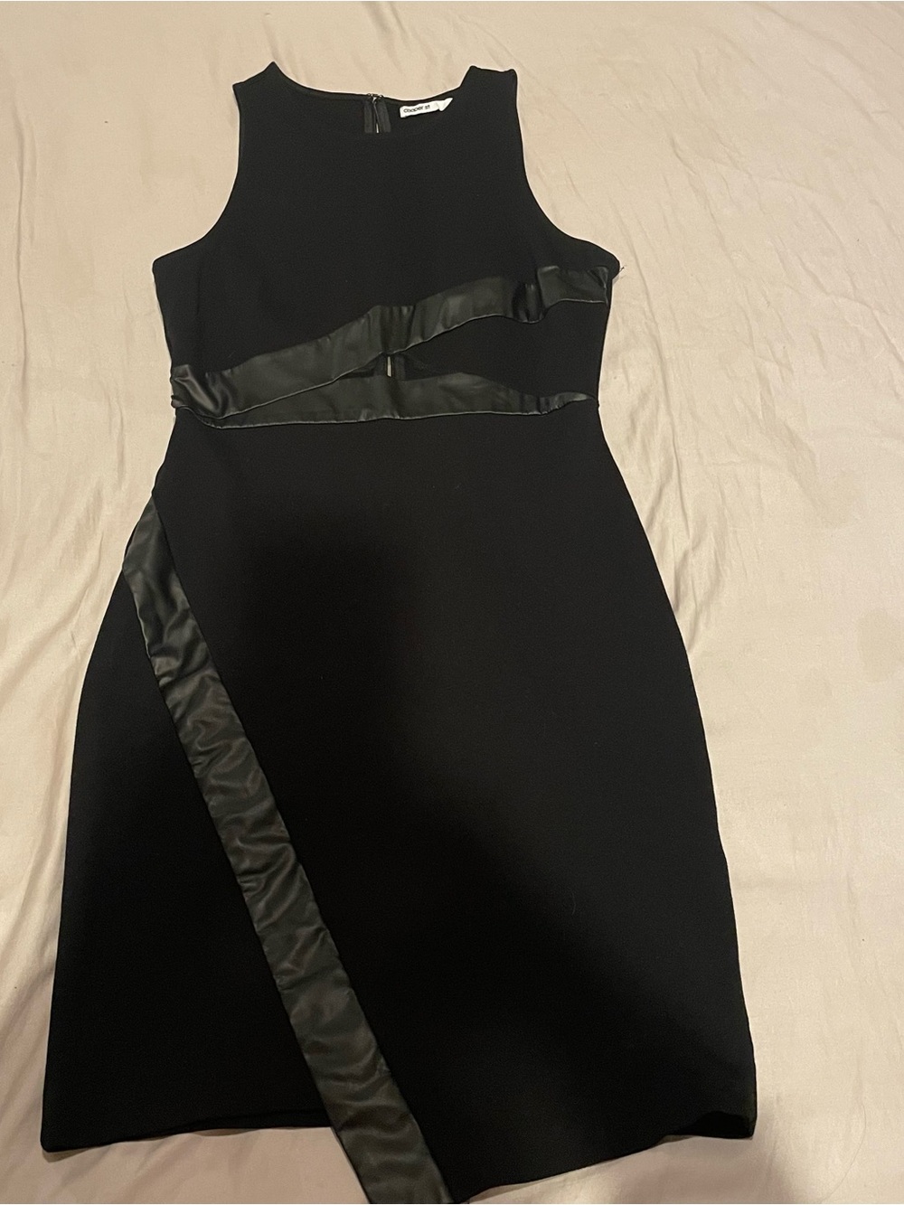 Black Sleeveless Sheath Dress with Satin Trim